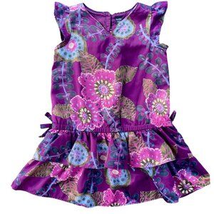 y2k Satin Purple Floral Tiered Ruffle Dress 3T Years